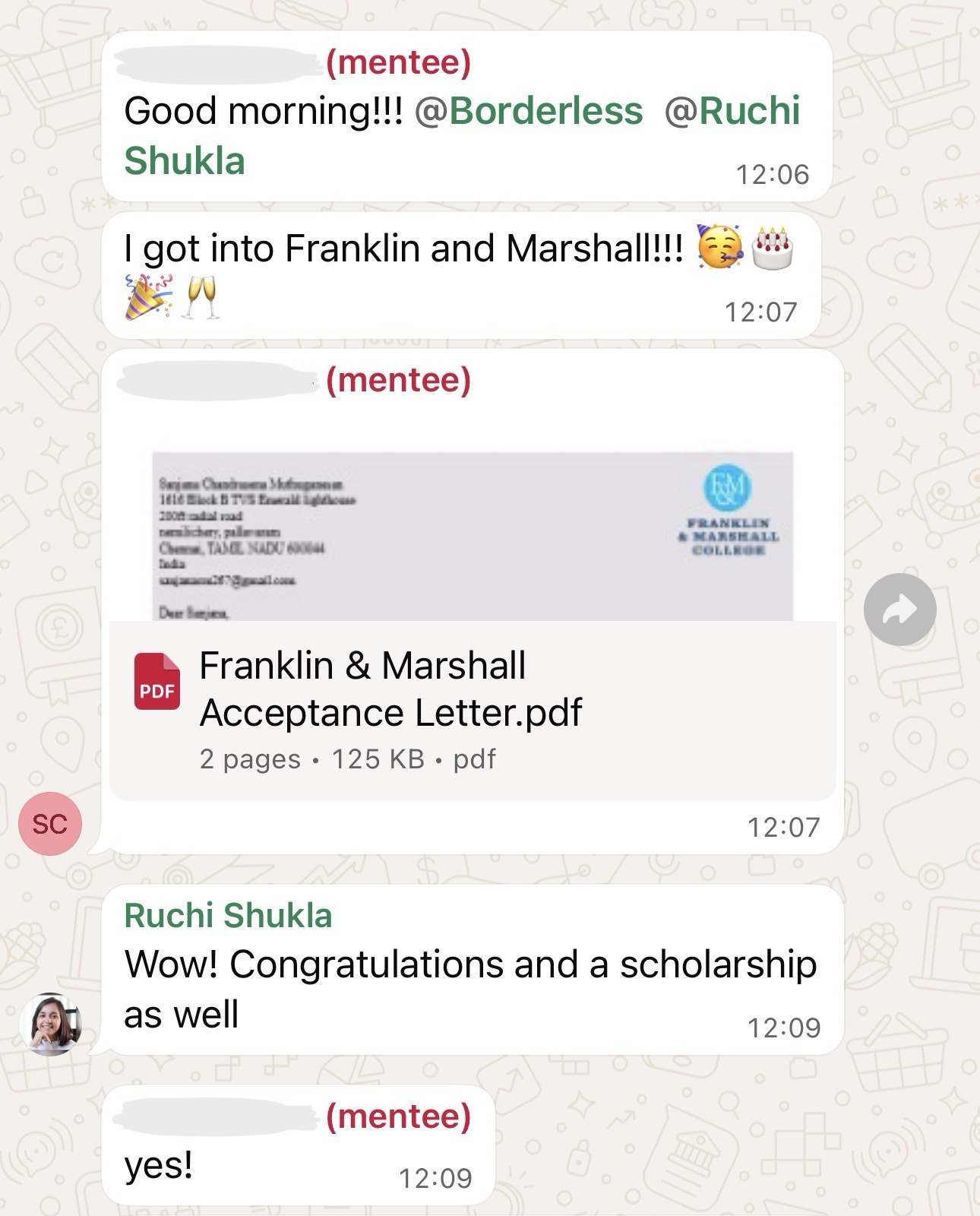 Sanjana's acceptance
